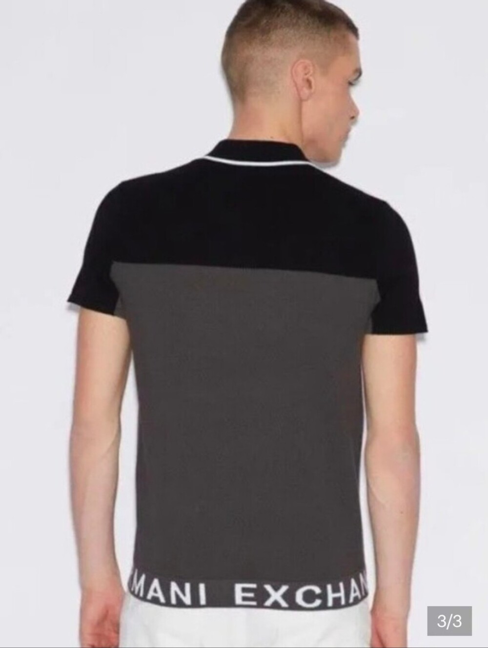 Armani Exchange Black Polo with White Trim and Gray Panels